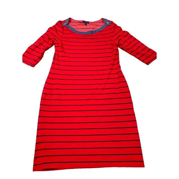 Tommy Hilfiger Dress Women Large Red Striped 3/4 Sleeve Nautical Casual Knit Y2K Tommy Hilfiger Dress Women Large Red Striped 3/4 Sleeve Nautical Casual Knit Y2K